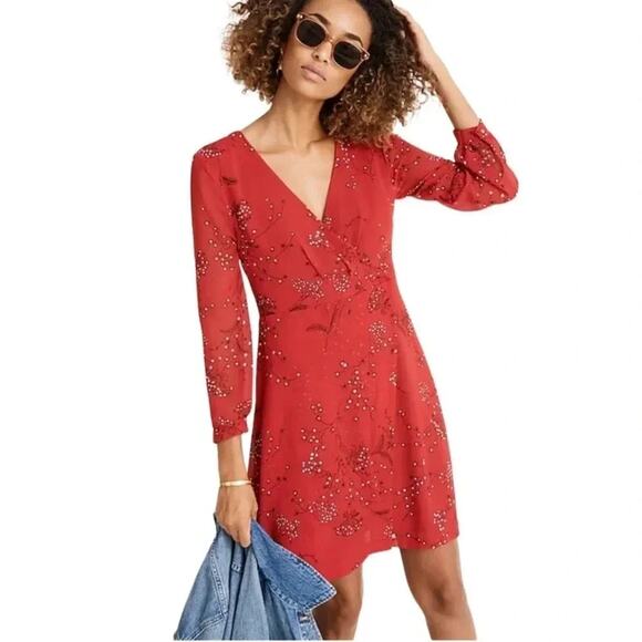 MADEWELL Hazelwood Wrap-Front Mini Dress in Windswept Floral Size 6 - Picture 1 of 10